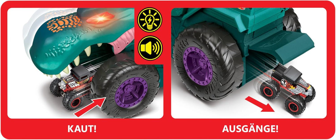Hot Wheels Monstertruck Mega Wrex, 'frisst und verdaut' Hot Wheel Autos, mit Beleuchtung und Geräusc