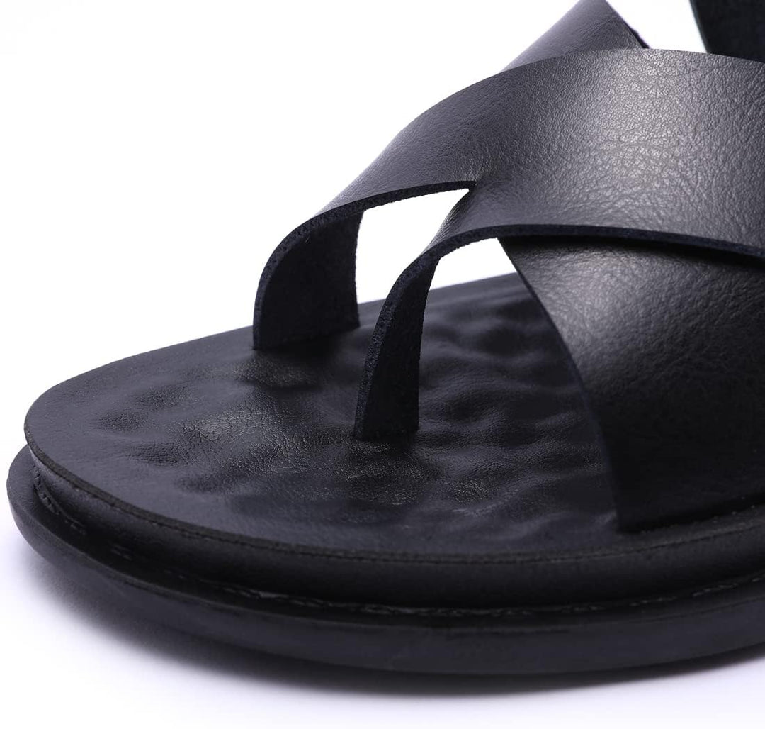 Harssidanzar Herren Sandalen Hausschuhe Cross Straps Slide Slip On Flip Flops für Männer Toe Ring St