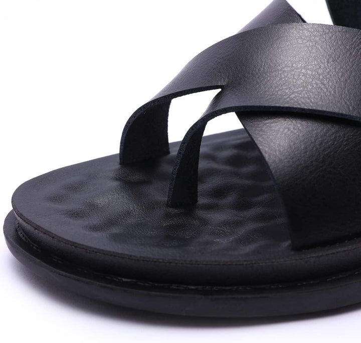 Harssidanzar Herren Sandalen Hausschuhe Cross Straps Slide Slip On Flip Flops für Männer Toe Ring St