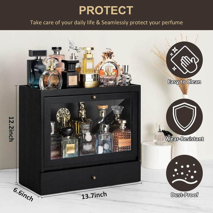 Parfüm Organizer Für Männer & Frauen, Parfum Organizer aus Holz mit Schublade, Grosse Kapazität Stau