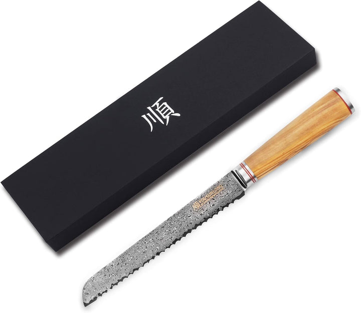 YOUSUNLONG Gezahntes Brotmesser 20,32 cm (67 Zoll) 67-lagiges Damaskus-Edelstahlmesser mit hohem Koh