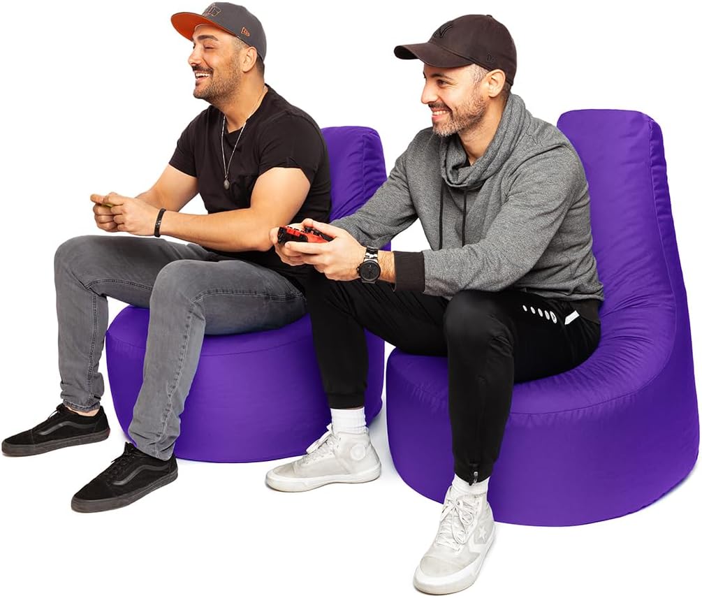 PATCH HOME Gamer Sessel Sitzsack inkl. Würfel Bean Bag Set Ø80cm, 30cm Sitzhöhe, 90cm Höhe + 35x35cm