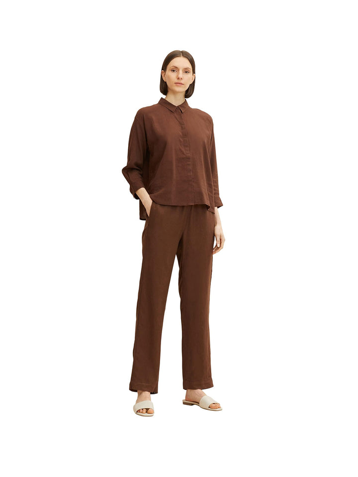 TOM TAILOR 1031289 Damen Linen Fabric Trousers 44W / 30L 29521 - Chocolate Brown, 44W / 30L 29521 -