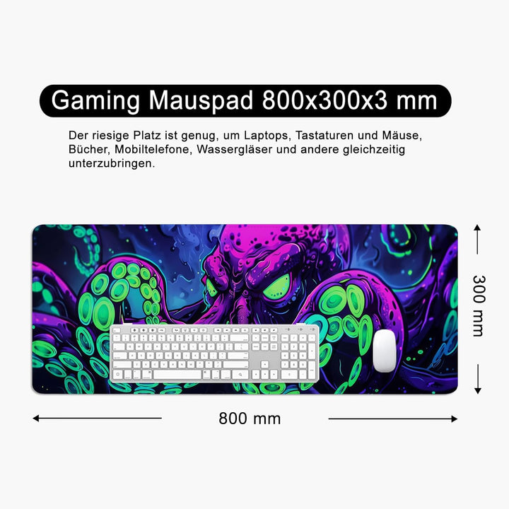 Mauspad Octopus Schreibtischunterlage Violett 80x30cm Mousepad XL Gross Mauspad Ozean, Computer PC T