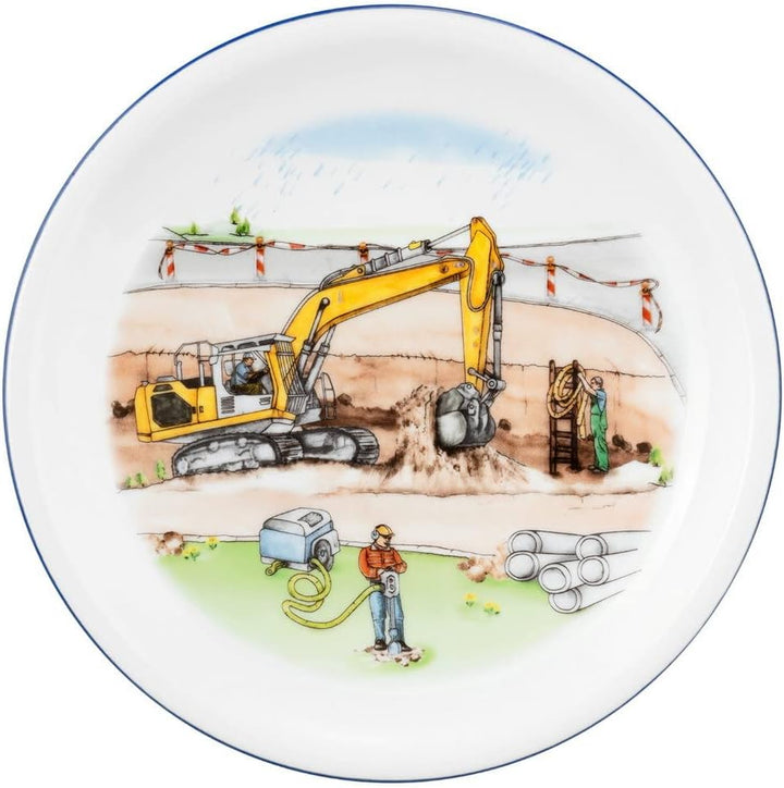 Kinderset Auf der Baustelle 7tlg. mit Gravur (z.B. Namen) personalisiertes Kinderbesteck + Kinderges