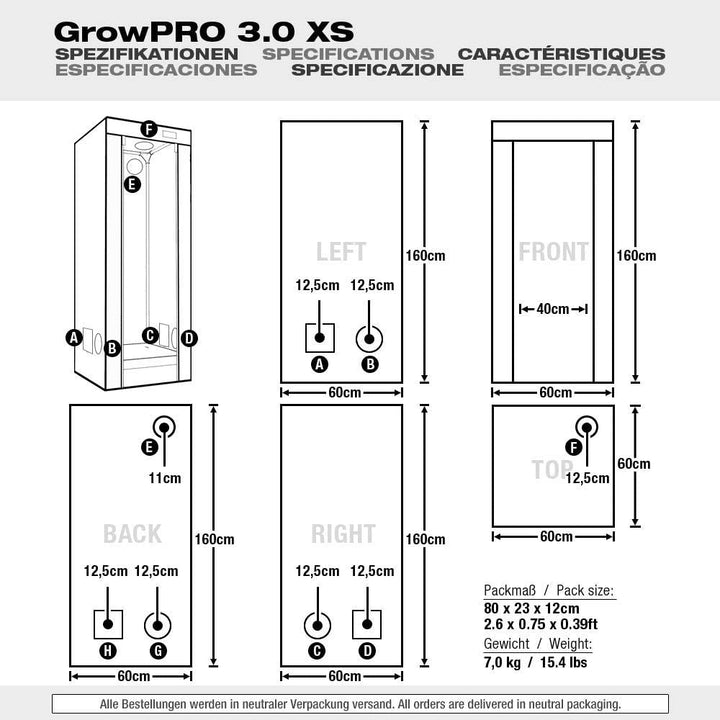 GrowPRO 3.0 Growbox XS (60x60x160cm)