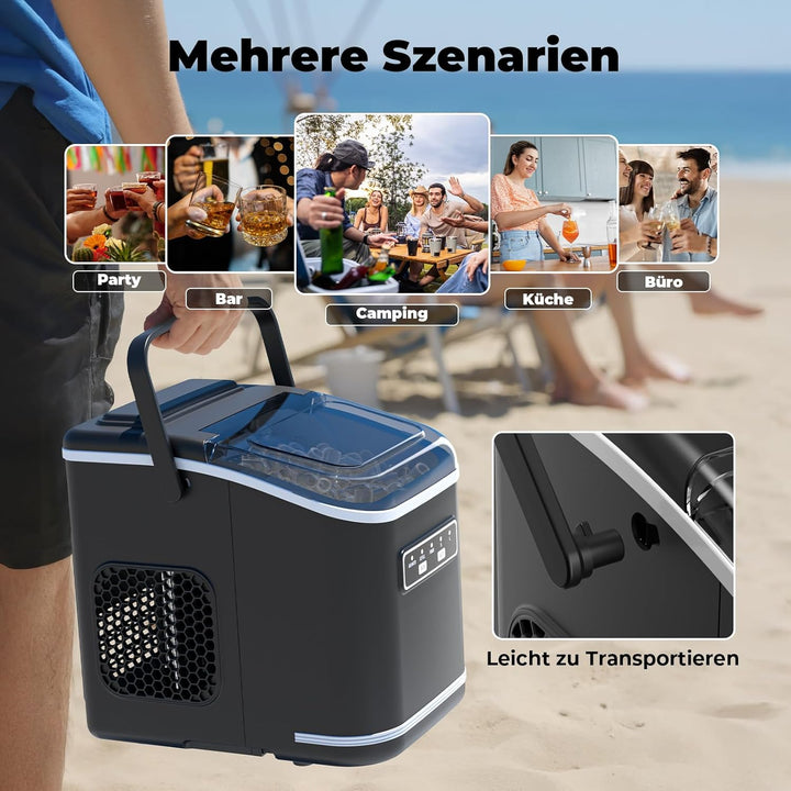 Eiswürfelmaschine, Acmeenjoy Eiswürfelbereiter Ice Maker 9 Eiswürfel in 6-8 Minuten, 12 KG in 24 H,