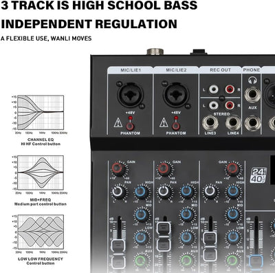 Weymic F7-Pro Professioneller Mixer | 7-Kanal 2-Bus Mischpult/w USB-Audio-Schnittstelle für Aufnahme