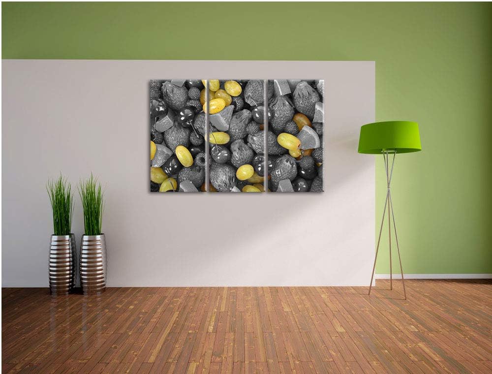 Bunter Obstmix mit Weintrauben schwarz/weiss 3-Teiler Leinwandbild 120x80 Bild auf Leinwand, XXL rie