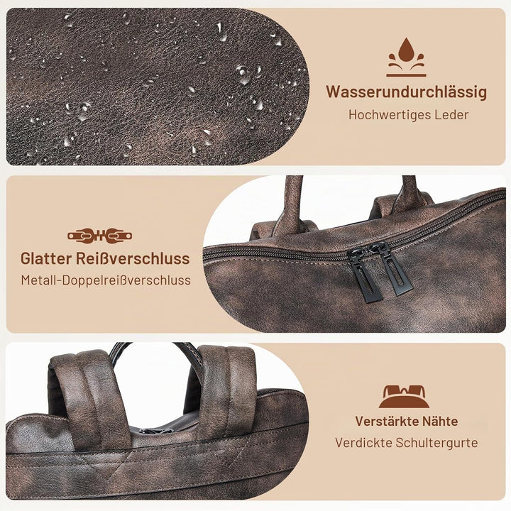 Shrrie Laptop-Rucksack für Damen, 15,6 Zoll Reise-Rucksack aus Leder, Handgepäck-Rucksack Computerta