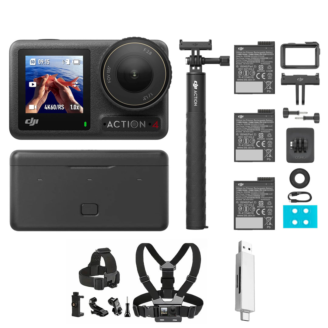 DJI Osmo Action 4 Adventure-Combo Bundle– 4K/120fps wasserdichte Kamera, 1/1,3-Zoll-Sensor, 10-Bit u