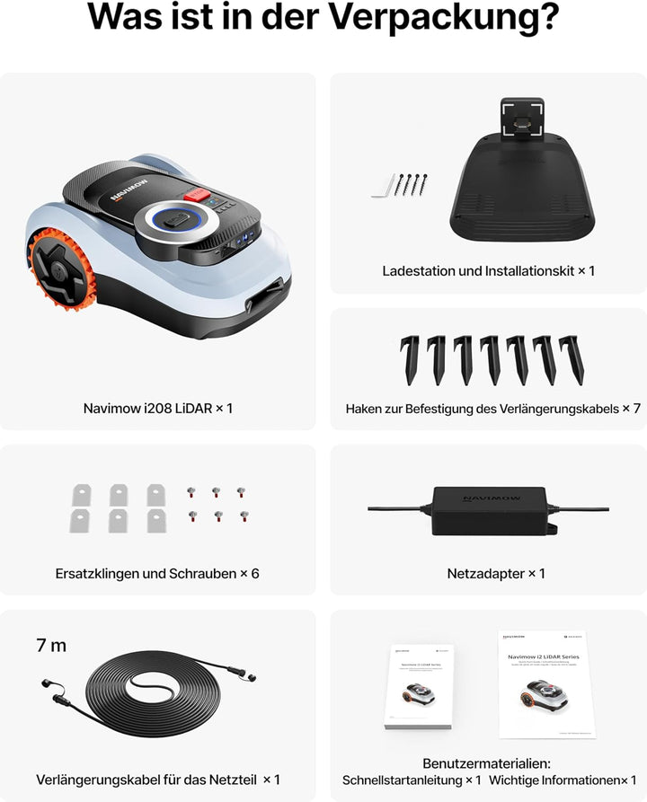 Segway Navimow i208 LiDAR mit Garage M (separater Versand), Mähroboter ohne Begrenzungskabel für 800