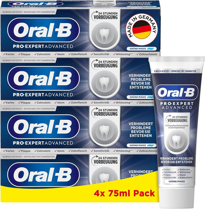 Oral-B Pro-Expert Advanced Zahncreme, 24 Stunden Plaque-Vorbeugung, Grüne Minze, Made in Germany, Za