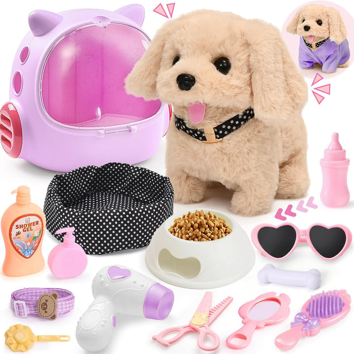 Tacobear Hund Spielzeug Kinder der Läuft und Bellt, Elektrischer Plüsch Hund mit Leine Hundekäfig Hu