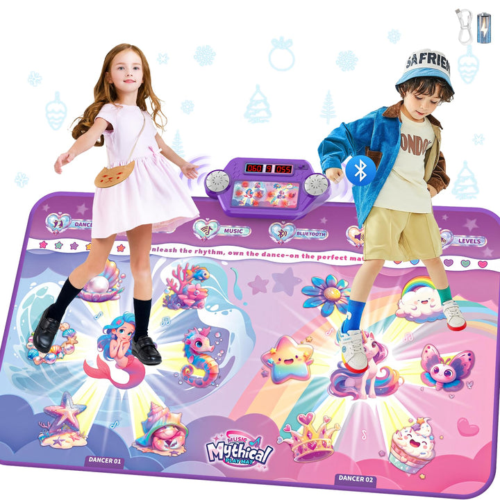 2025 Upgraded Bluetooth Tanzmatte für 2 Kinder, Rechargeable 2-Spieler Interaktiv tanzmatten (4 Upgr