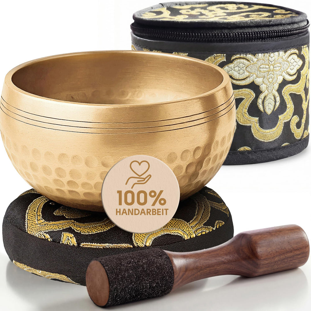 Silent Mind Klangschale Ø9cm Bronze – Handgefertigtes Komplett-Set mit Kissen und Klöppel, für Anfän