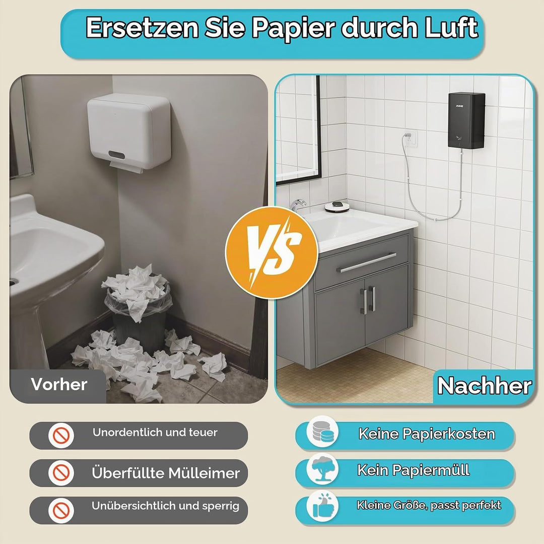 AIKE AK2822 ABS Händetrockner, Energiesparender elektrischer Hochgeschwindigkeits-Händetrockner, Aut