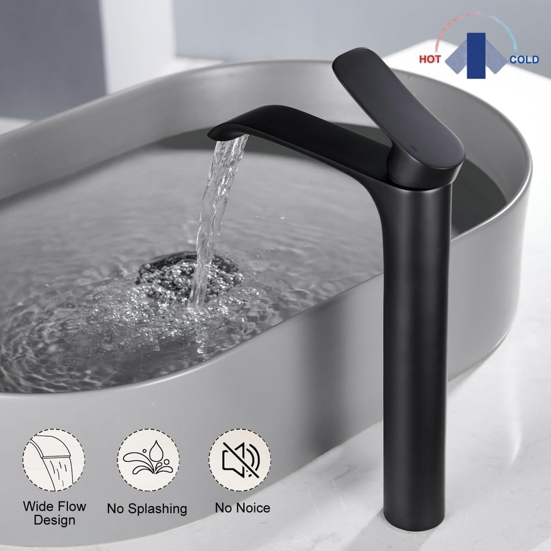 Wasserhahn Bad Schwarz Hoch - Badarmatur Wasserfall Waschtischarmatur Einhebelmischer Mischbatterie