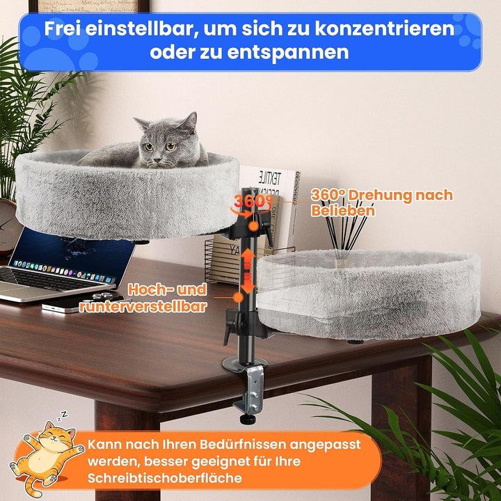 BSWAY Katzenbett für Schreibtisch - Upgraded 360°Drehung, verstellbare Höhe, Kein Bohren Erhöhtes Ka