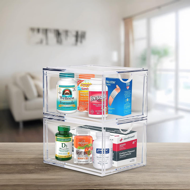 ECOSEAO Stapelbare Kosmetik-Organizer, Schubladen, transparente Acryl-Aufbewahrungsbehälter, 2 Stück