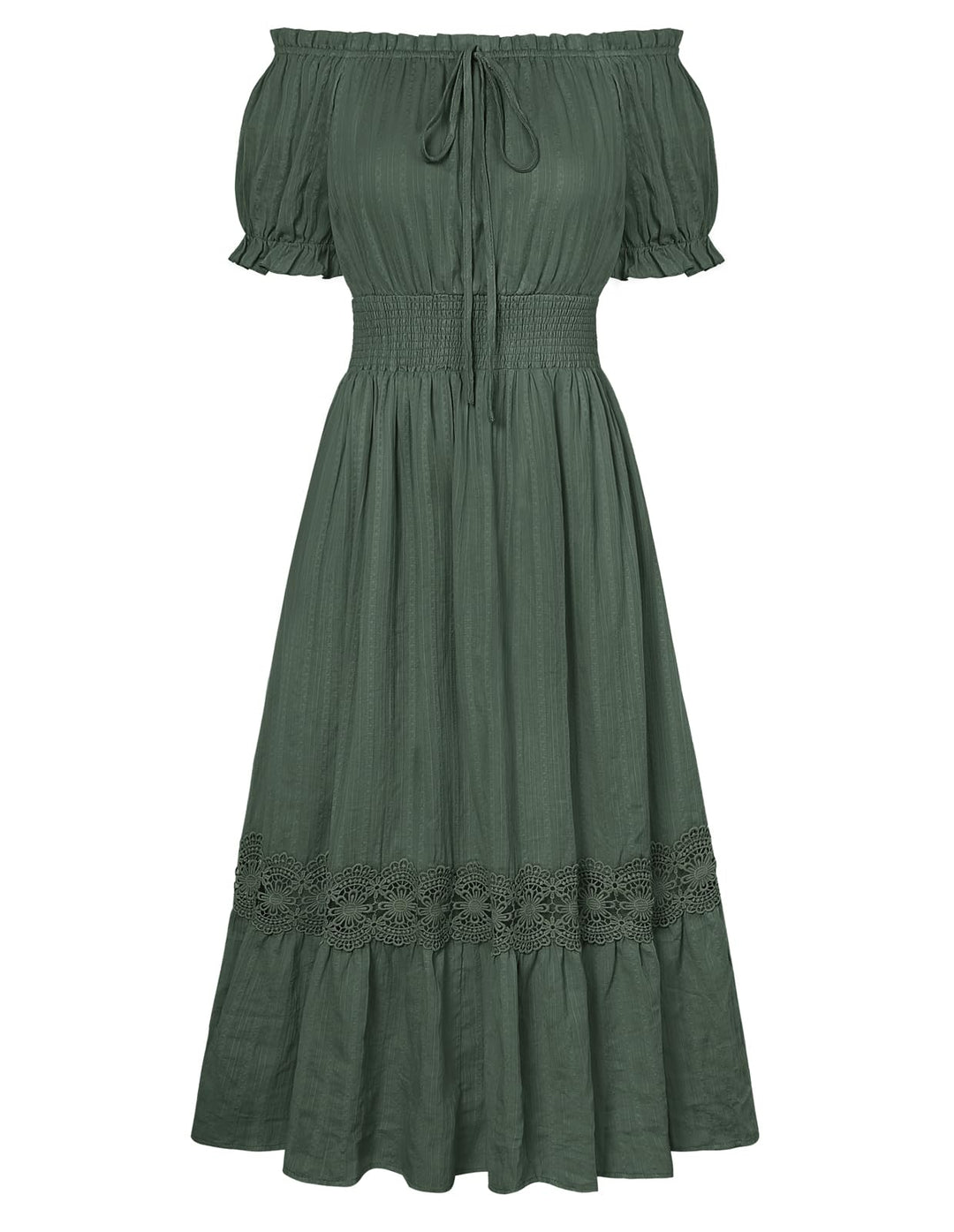 SCARLET DARKNESS Damen Renaissance Kleider Schulterfrei Puffärmel Gesmokte Taille Baumwollkleid XXL