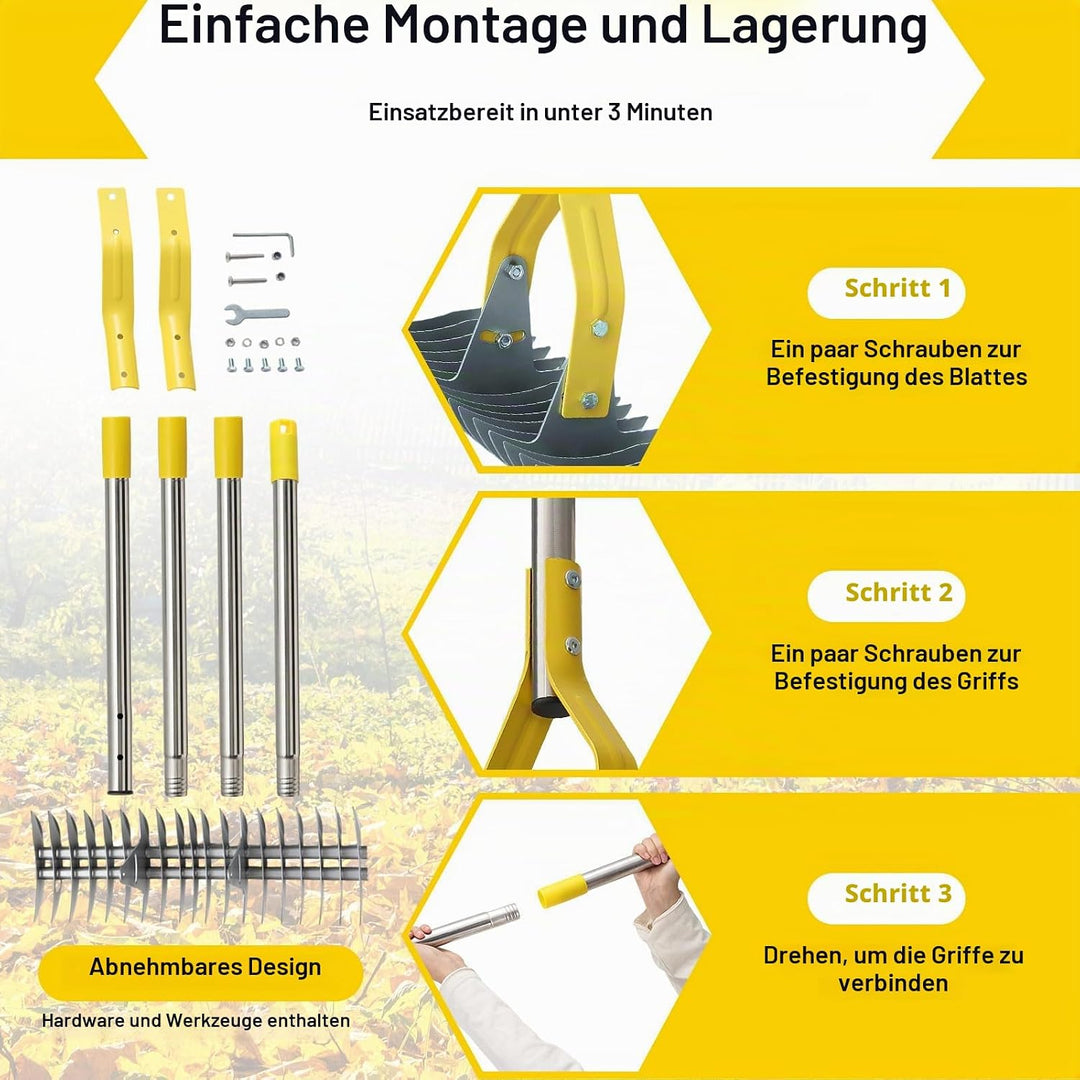 Vertikutierrechen Strohrechen, Rasenrechen Mit 114 cm Verstellbarem Langem Griff Robuster Garten-Lau