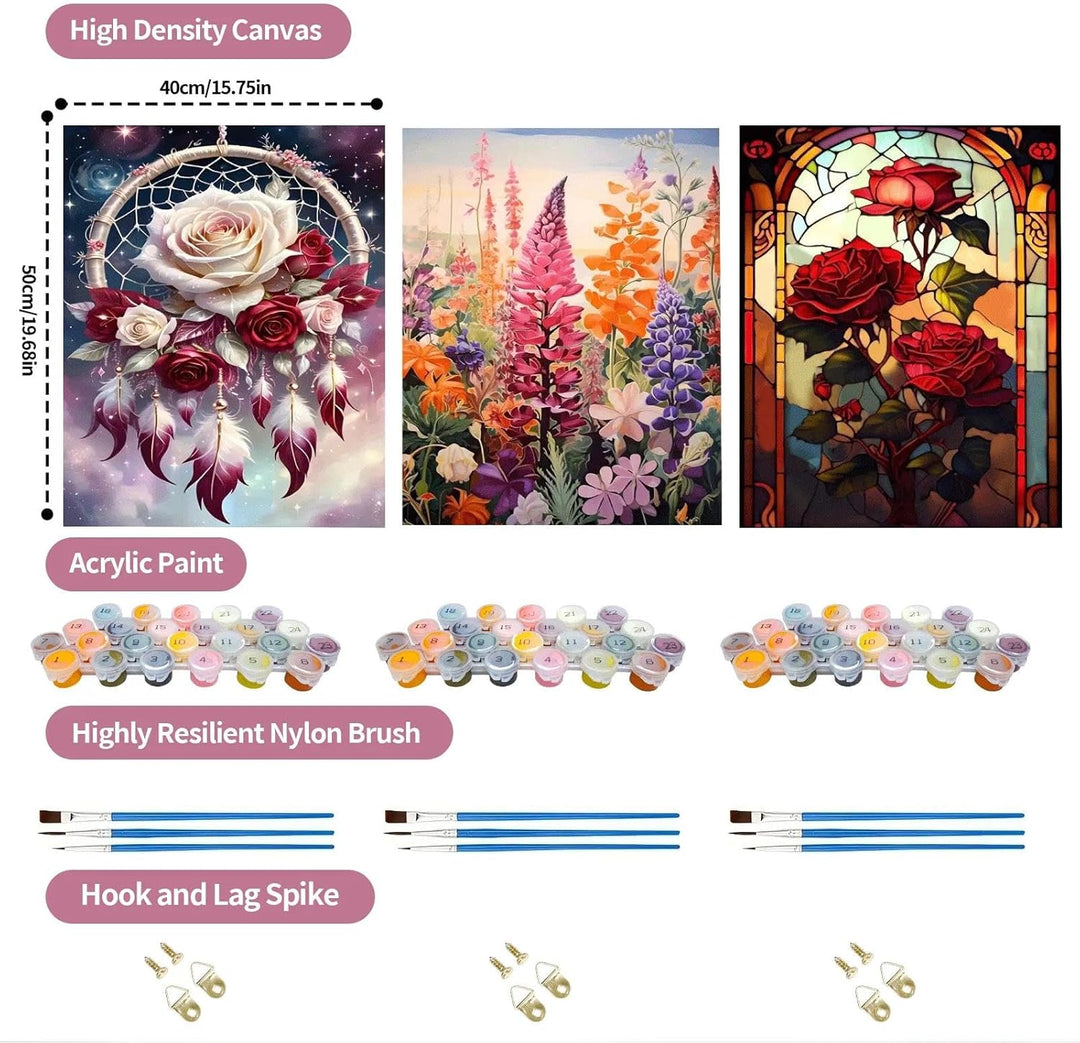 JATOK 3 Stück Malen Nach Zahlen Erwachsene, DIY Blumen Gemälde für Anfänger, Handgemalt Ölgemälde Le