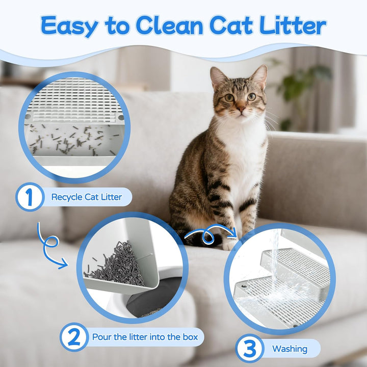 Verstellbare 3-stufige Katzentoilettenrampe, Katzen Treppen & Stufen mit Filterfunktion, leicht zu r