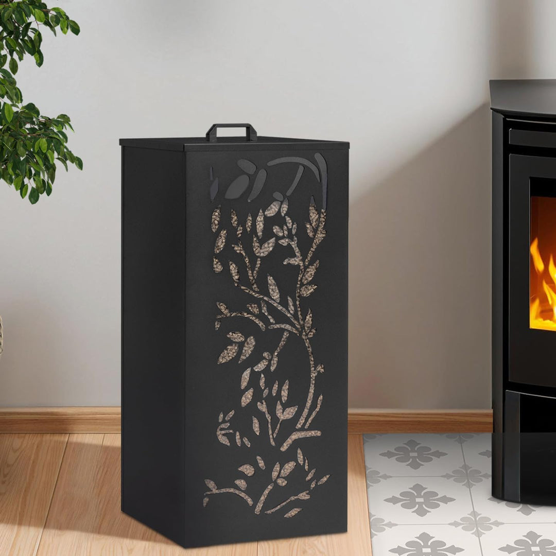 IDMarket - Pelletbehälter 55kg schwarz Pelletspeicher Pelletspeicher 36x36x87cm Blumenmuster