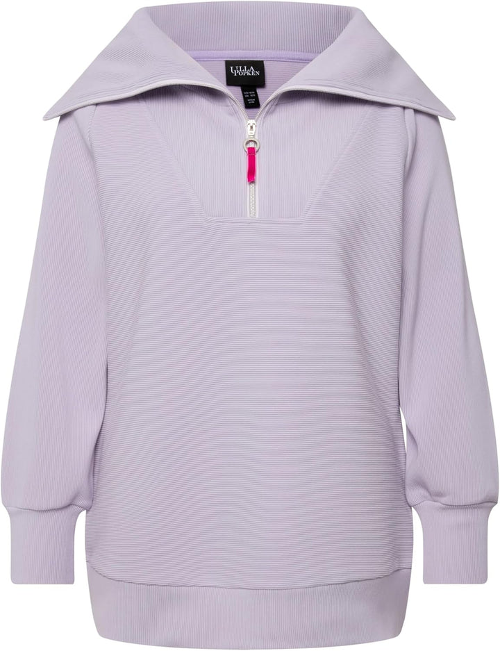 Ulla Popken Damen Ottomansweatshirt mit Troyer Sweatshirt, 42-44 Grosse Grössen