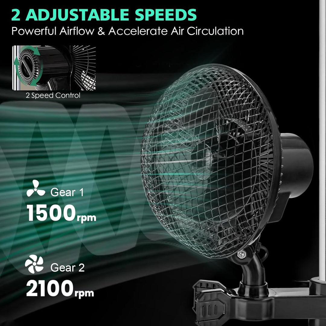 Oszillierender Clip Ventilator für Growzelt Growbox 24W Grow Lüfter Ventilator, 2 Geschwindigkeitsst