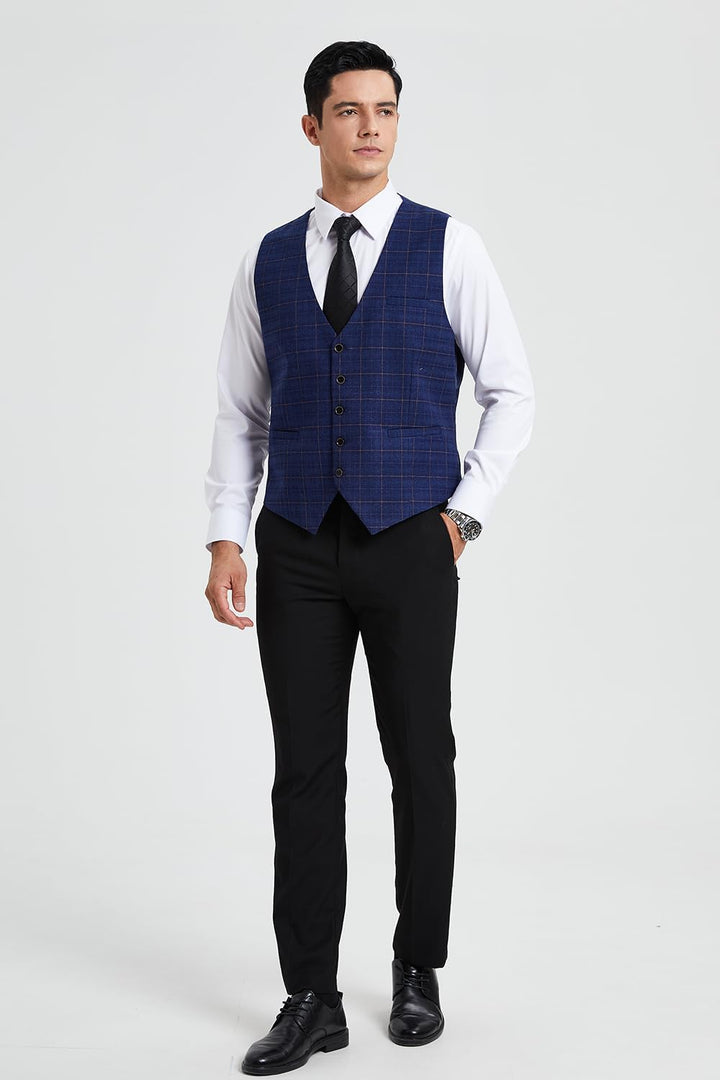 HISDERN Manner Formale Hochzeitsfeier Weste Baumwolle Plaid Kleid Anzug Weste für Herren Blau 4XL, B