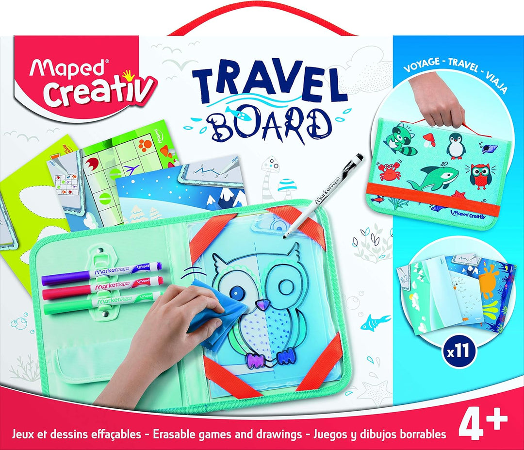 Maped 969310 transparente Tafel"Spiele & Zeichnungen" TRAVEL BOARD Reisebrett Spiel „Traveling anima