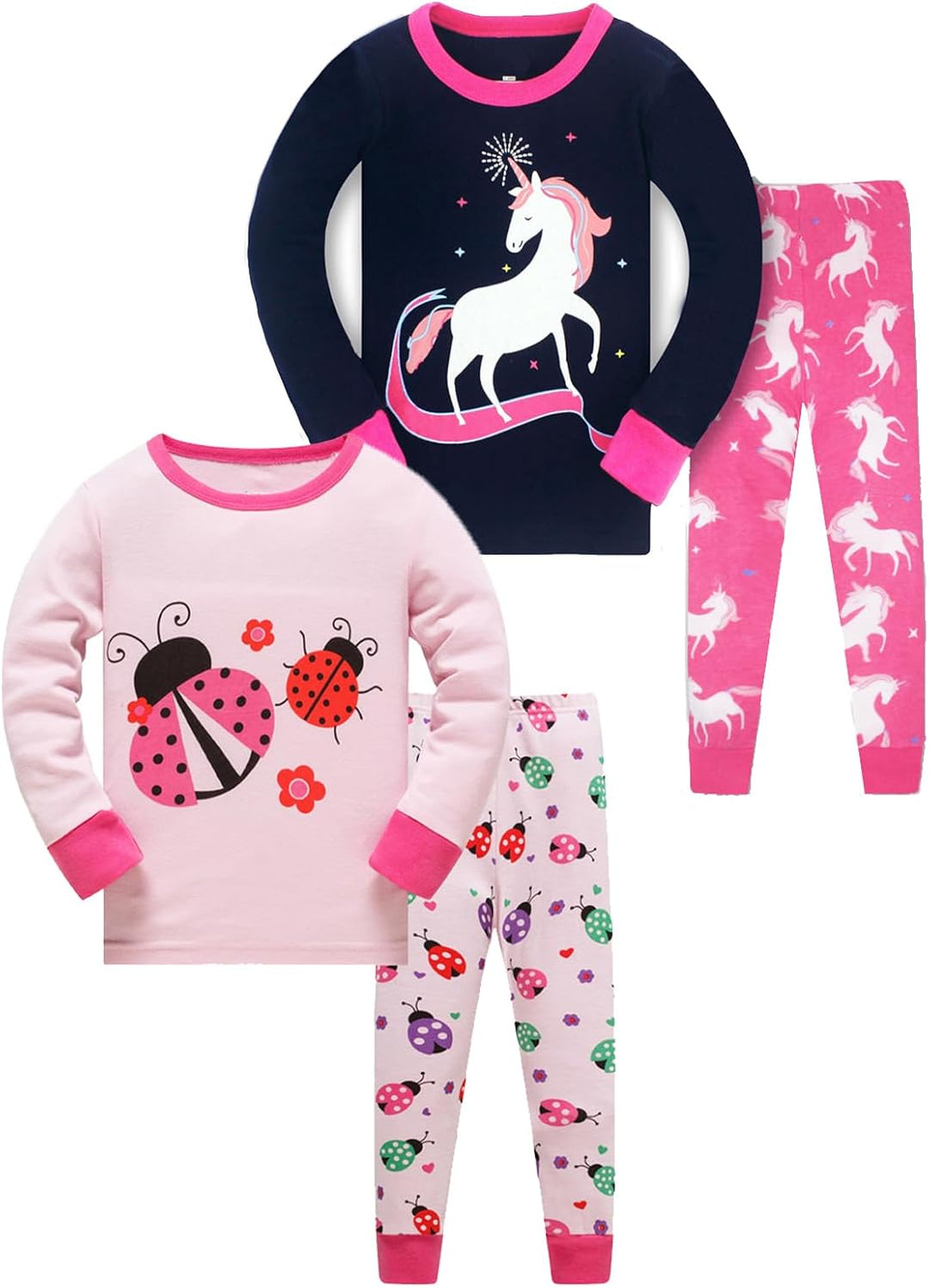 LOLPIP Mädchen Pyjamas 100% Baumwolle Schlafanzug für Kinder Schlafkleidung Langarm 4 Stück Set 1-12