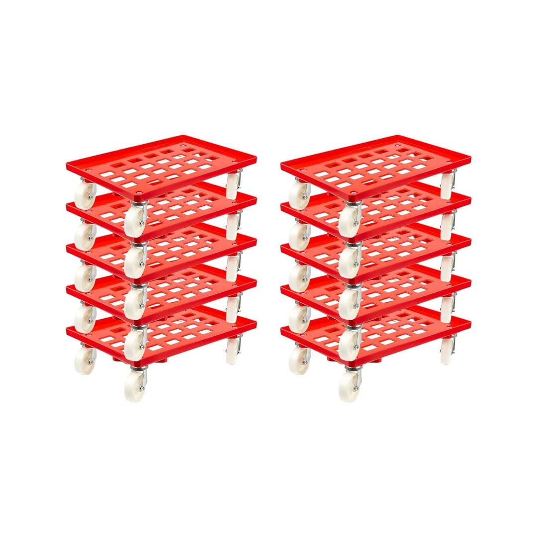 SparSet 10x Transportroller für Euroboxen 60x40cm mit Kunststoffräder rot | Gitter/Rasterdeck | 2 Le