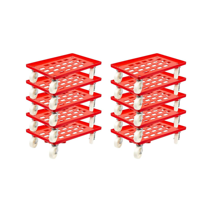 SparSet 10x Transportroller für Euroboxen 60x40cm mit Kunststoffräder rot | Gitter/Rasterdeck | 2 Le