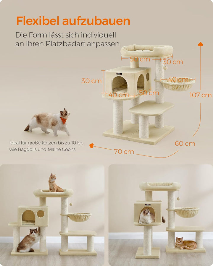 Feandrea Kratzbaum für grosse Katzen, XXL, hochbelastbar, Katzenturm mit 6 extra dicken Kratzsäulen,
