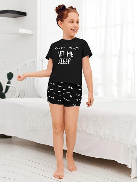 Haloumoning Mädchen Schlafanzüge Sommer Niedliche Shorts Set Bequem Kurzarm Cartoon bedrucktes Pyjam