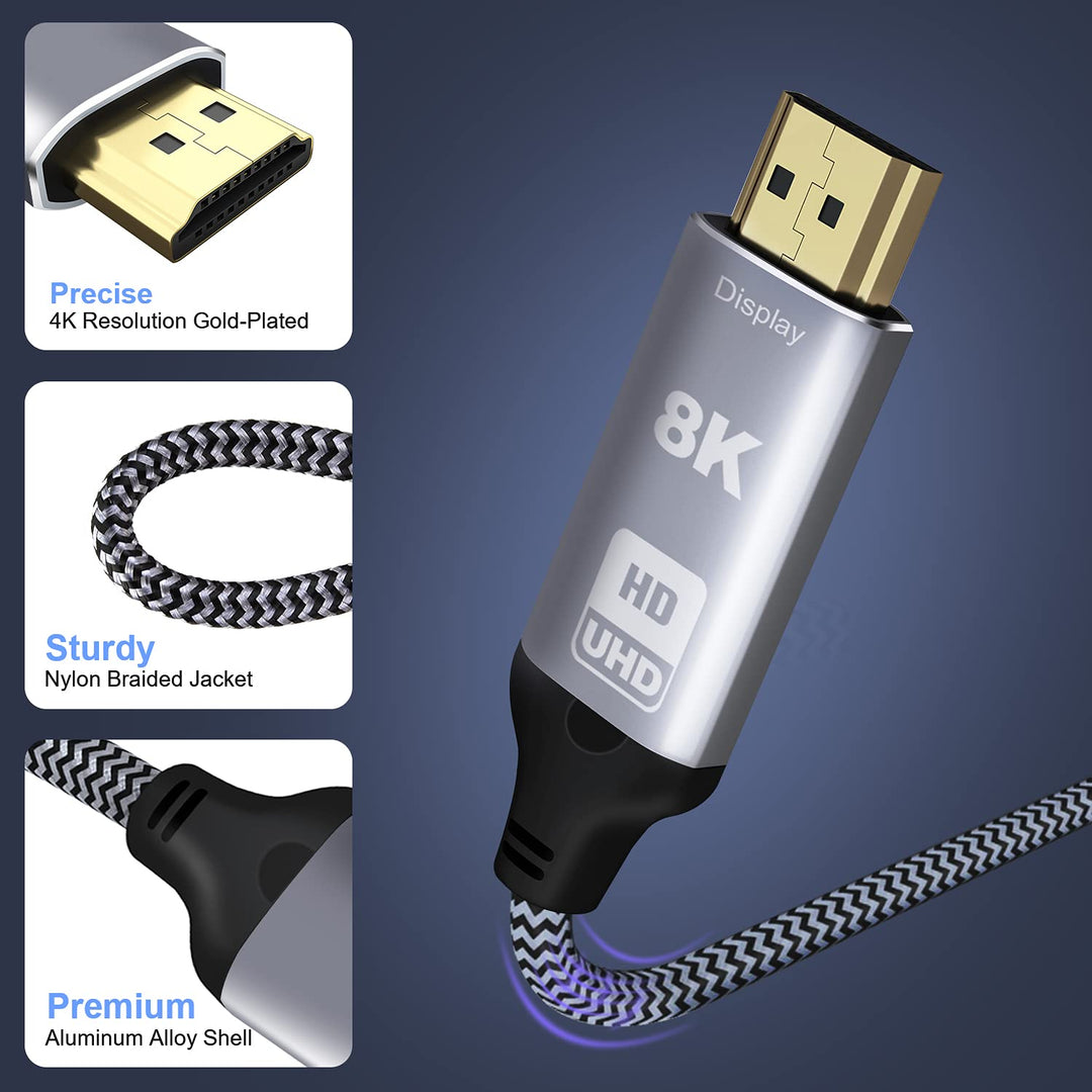 DisplayPort auf HDMI 8K Kabel, 8K @ 60Hz 4K @ 120Hz unidirektional DP1.4 (Quelle) auf HDMI 2.1 (Disp
