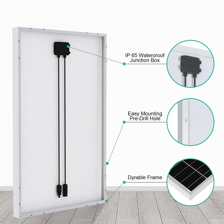 ECO-WORTHY 120W Solarpanel Kit: 120W12V Monokristallinem Solarmodul + 30 A Solarladeregler + 5m Sola