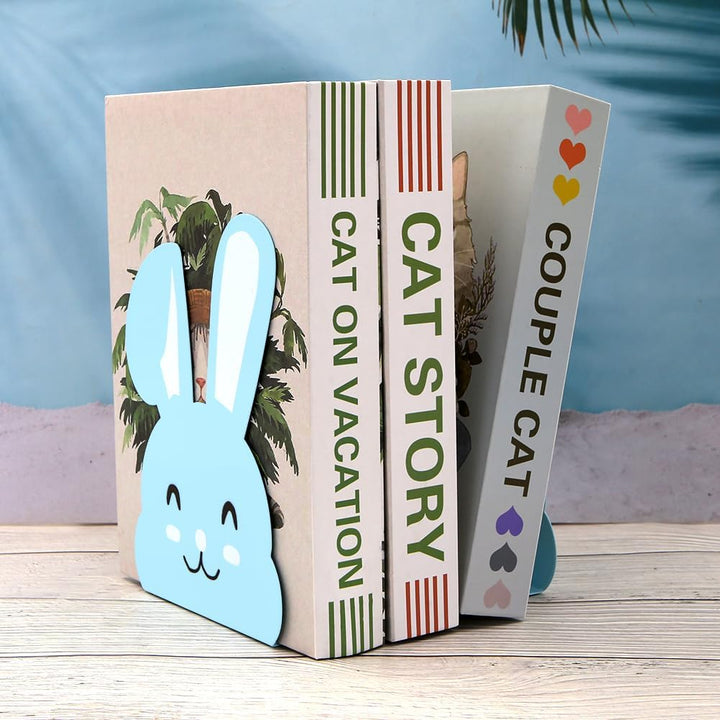 1 Paar niedliche Metall-Buchstützen, Cartoon-Tier-Hase, lange Ohren, rutschfest, Eisen, Buchstütze,