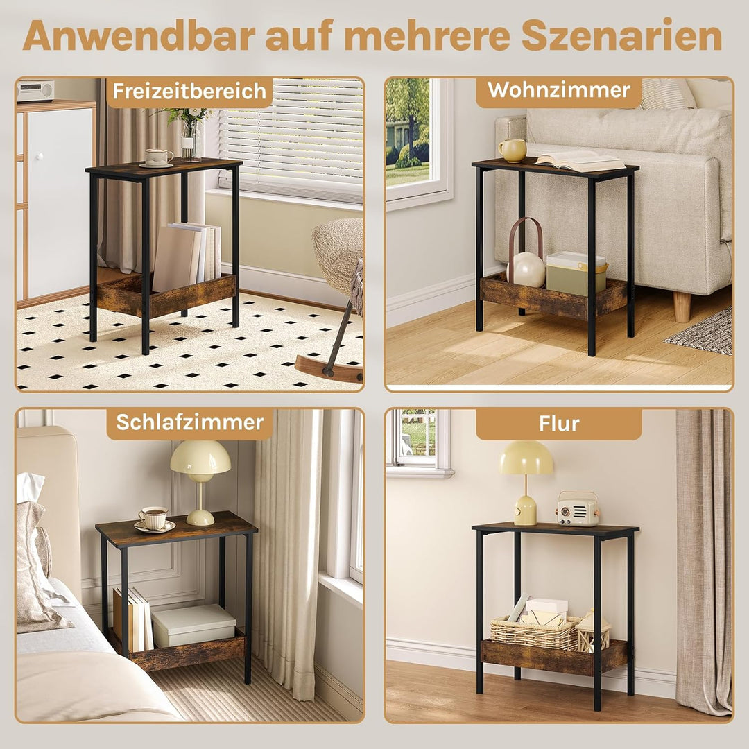 WOLTU Beistelltisch, Couchtisch mit 2 Ablagen, Konsolentisch mit Stauraum im Wohnzimmer, Wohnzimmert