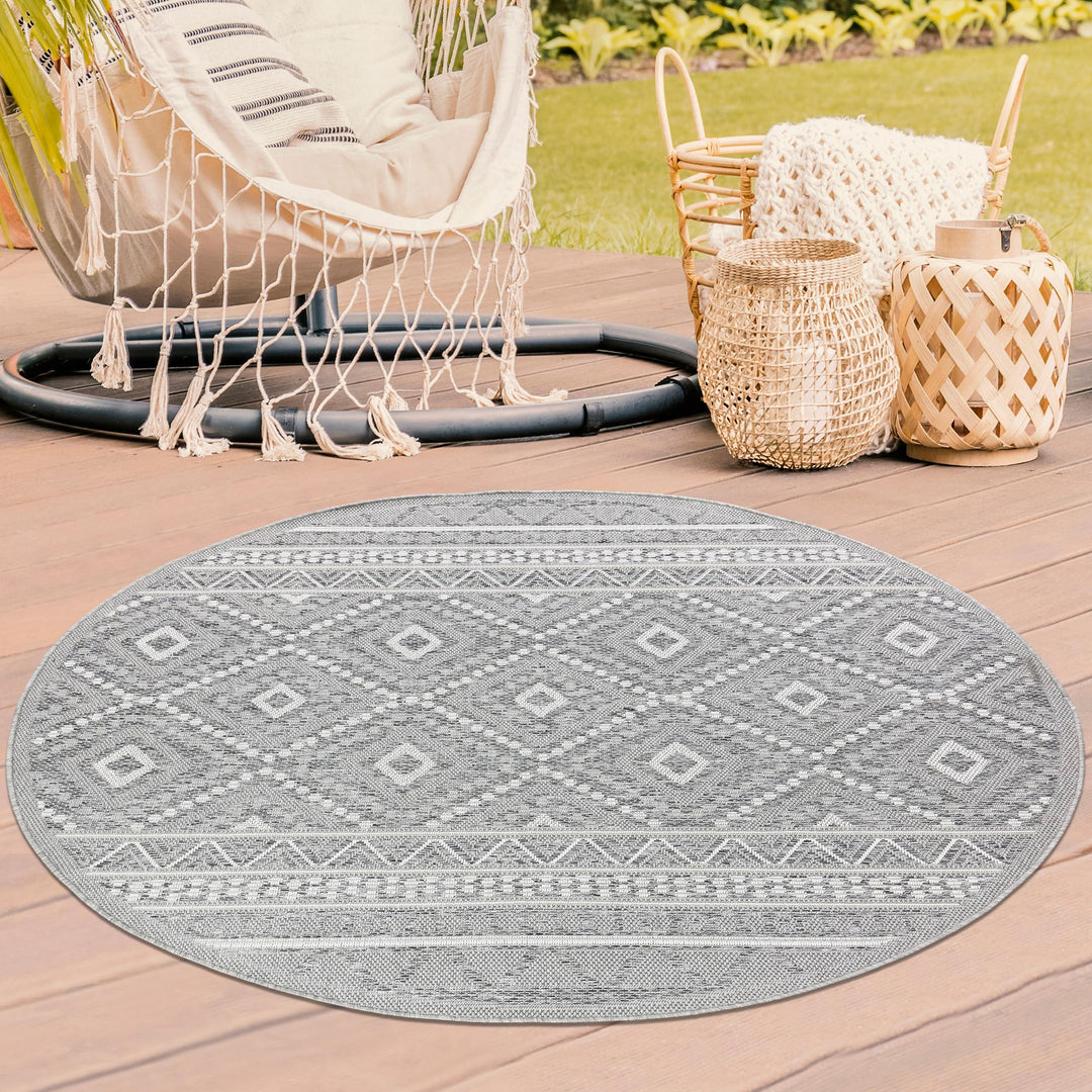 Teppich-Traum Runder In- &amp; Outdoor Teppich Sisal Optik Küche Wohnzimmer Terrasse Balkon Rauten Zickz