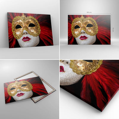 Bilder auf Leinwand 100x70cm Leinwandbild Venezianische Maske Kostüm Spass Feder Gross Wanddeko Bild