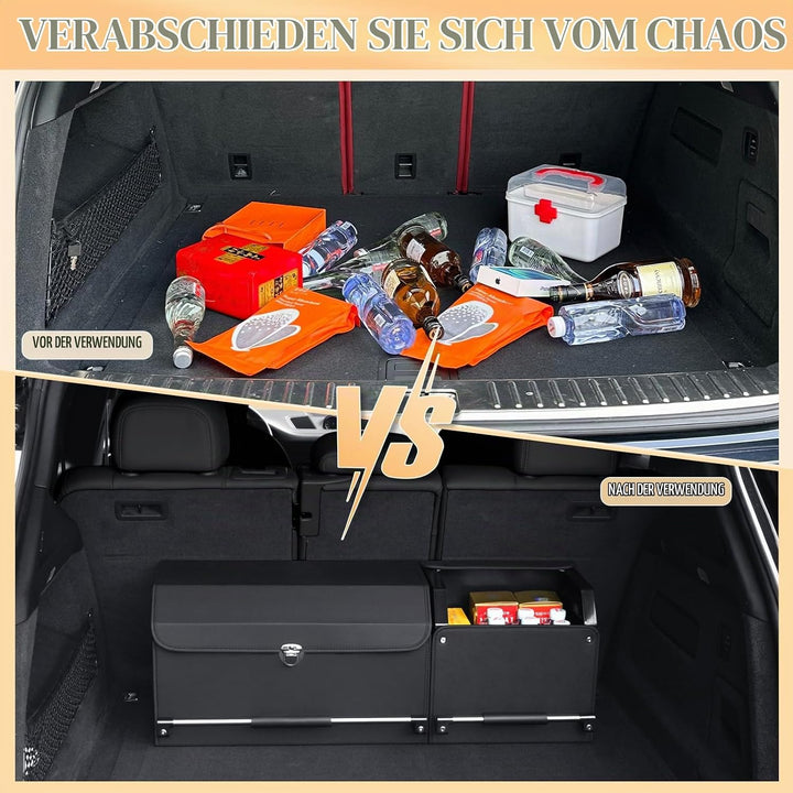 Modulares 2-in-1 Auto Kofferraum Organizer mit Deckel, Stabiler Zuggriff, Strapazierfähiges Leder, A