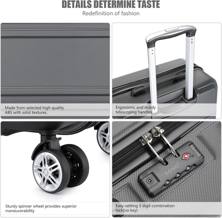KONO Koffer Trolley Hartschale Handgepäck Zwillingsrollen Leichtgewicht ABS Kabinentrolley Reisekoff
