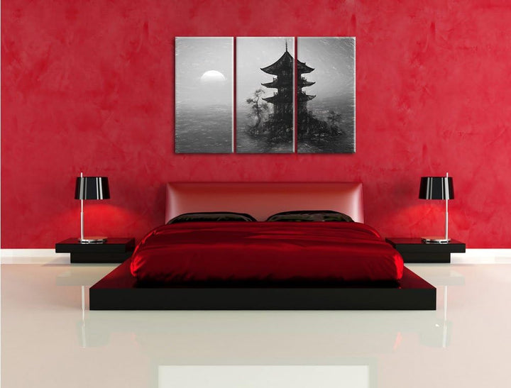 Pixxprint Buddhistischer Tempel in Asien als Leinwandbild/Grösse: 3 Teilig (120x80 cm) cm/Wandbild/K