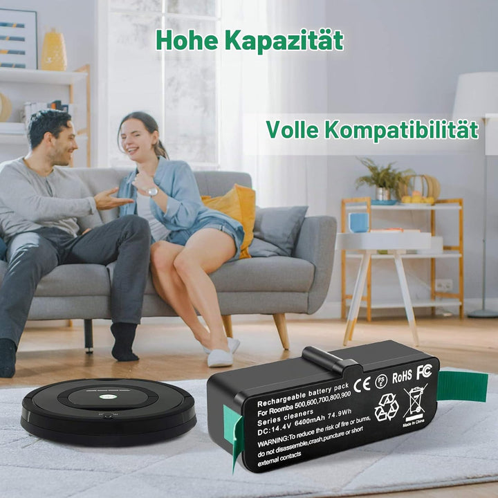 14,4V 6400mAh Akku für iRobot Roomba Ersatzakku für Roomba Li-Ion akku für iRobot Roomba 500 600 700