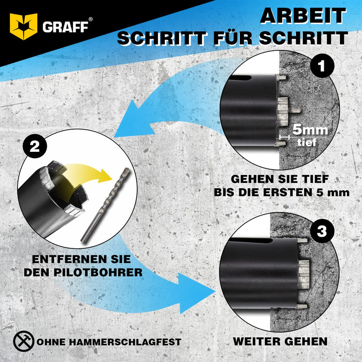 GRAFF Diamant Bohrkrone 68mm Beton Dosensenker Dosenbohrer - Diamant Bohrkronen Set für Mauerwerk Zi