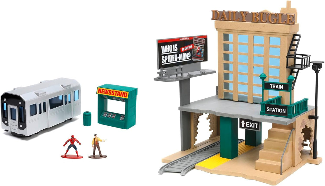 Jada Toys Marvel Spider-Man Kulisse Daily Bugle (20 cm) - Deluxe NYC Scene für Marvel Sammelfiguren,